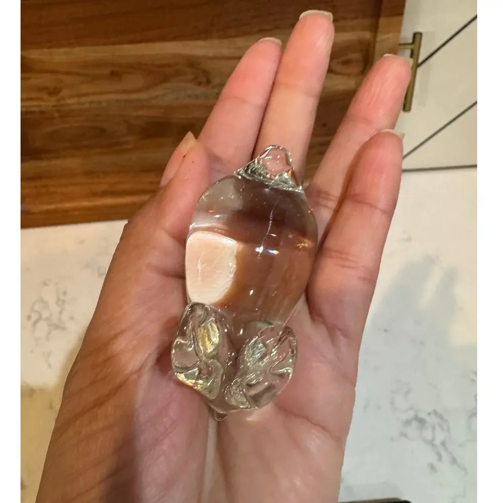 Vintage clear crystal glass hand blown mouse figurine paperweight ring holder
